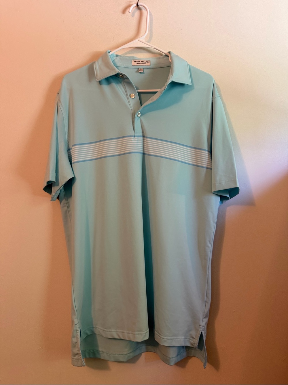 Peter Millar Men’s Aqua Polo with Subtle Stripe